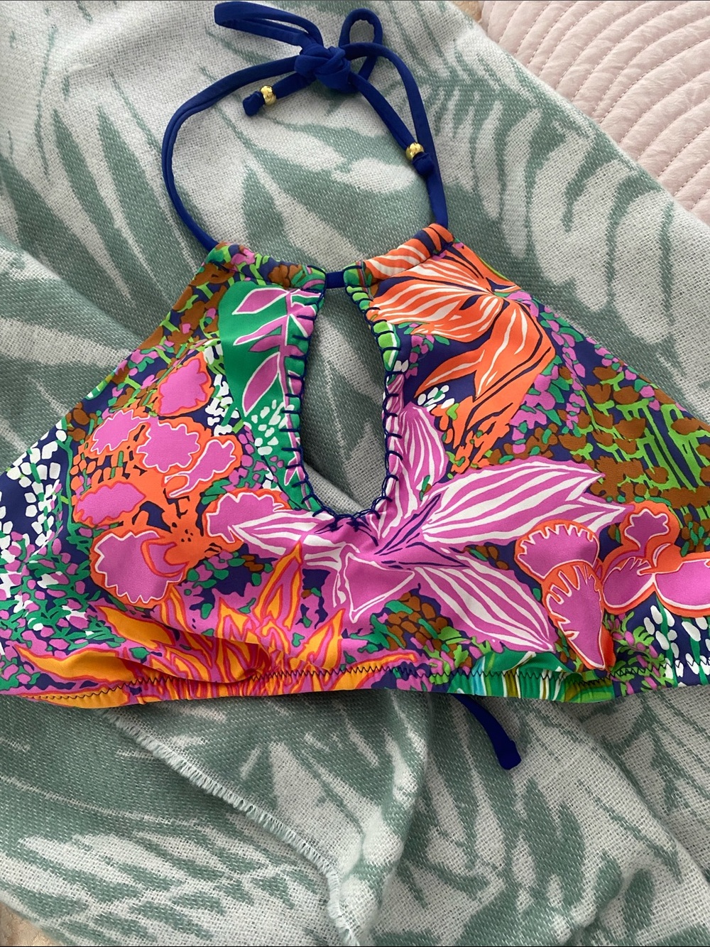 Excellent condition Vibrant Floral Halter Bikini Top in Multicolor
